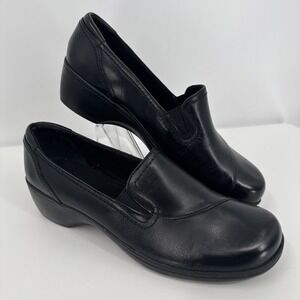Clarks Bendables Womens‎ Sz 10 W Slip On Clog Comfort Shoes Black Leather